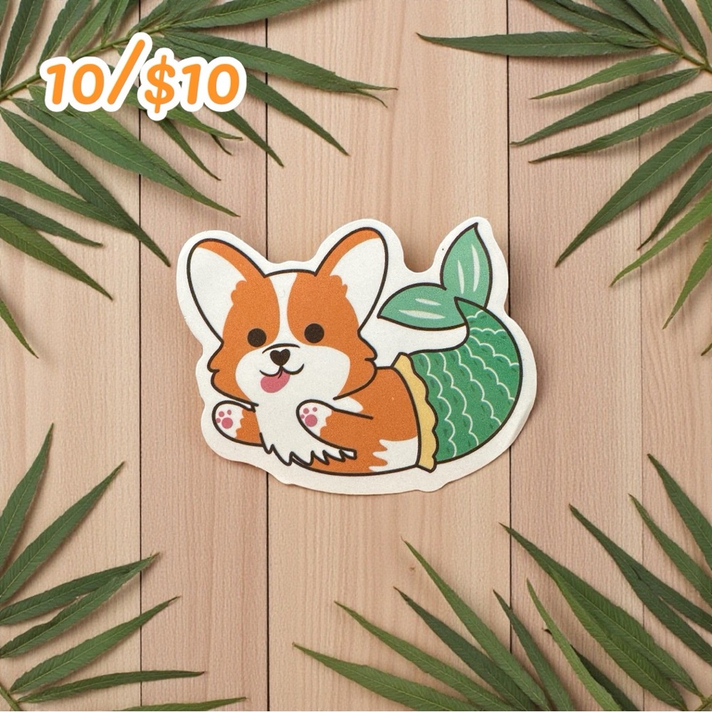 Corgi Mermaid Vinyl Sticker – 2” Glossy – Dog Mermaid Mashup